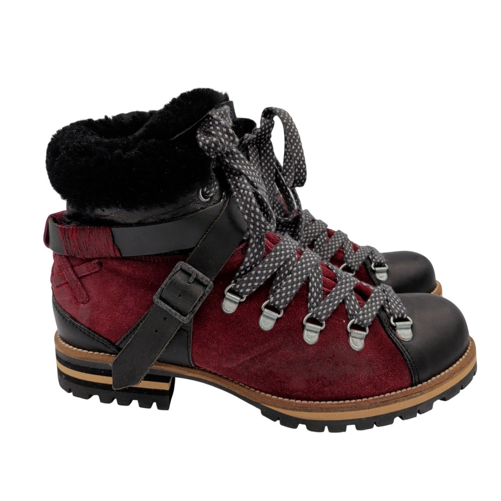 Free People Breakwater Hiker Boot Burgundy Suede Leather Lug Sole Women's 8.5 39
